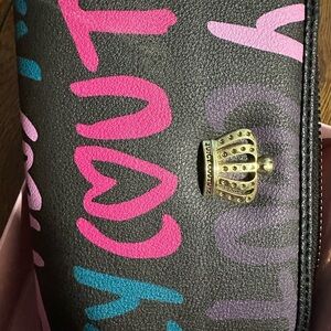 Juicy Couture Black Wallet with Pink, Purple & Teal